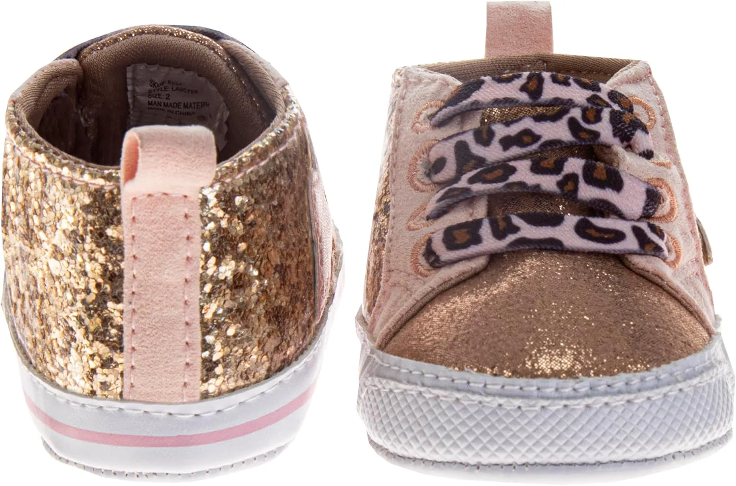 Josmo Infant Girls Fashion Sneakers Glitter High-Top Shoes - Star Patch Leopard Print Laces Lightweight Soft Sole (Size 2-4 Infant)