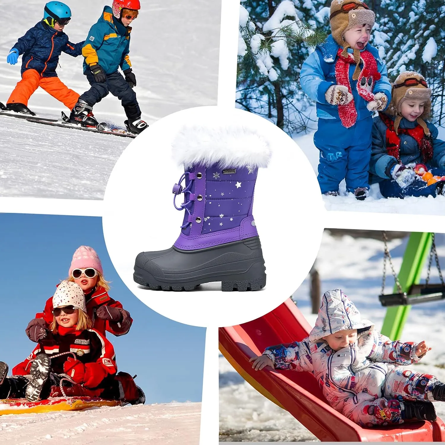 K KomForme Boys & Girls Snow Boots Insulated Fur Lined Warm Anti-Slip Waterproof Winter Boot (Toddler/Little Kid/Big Kid)