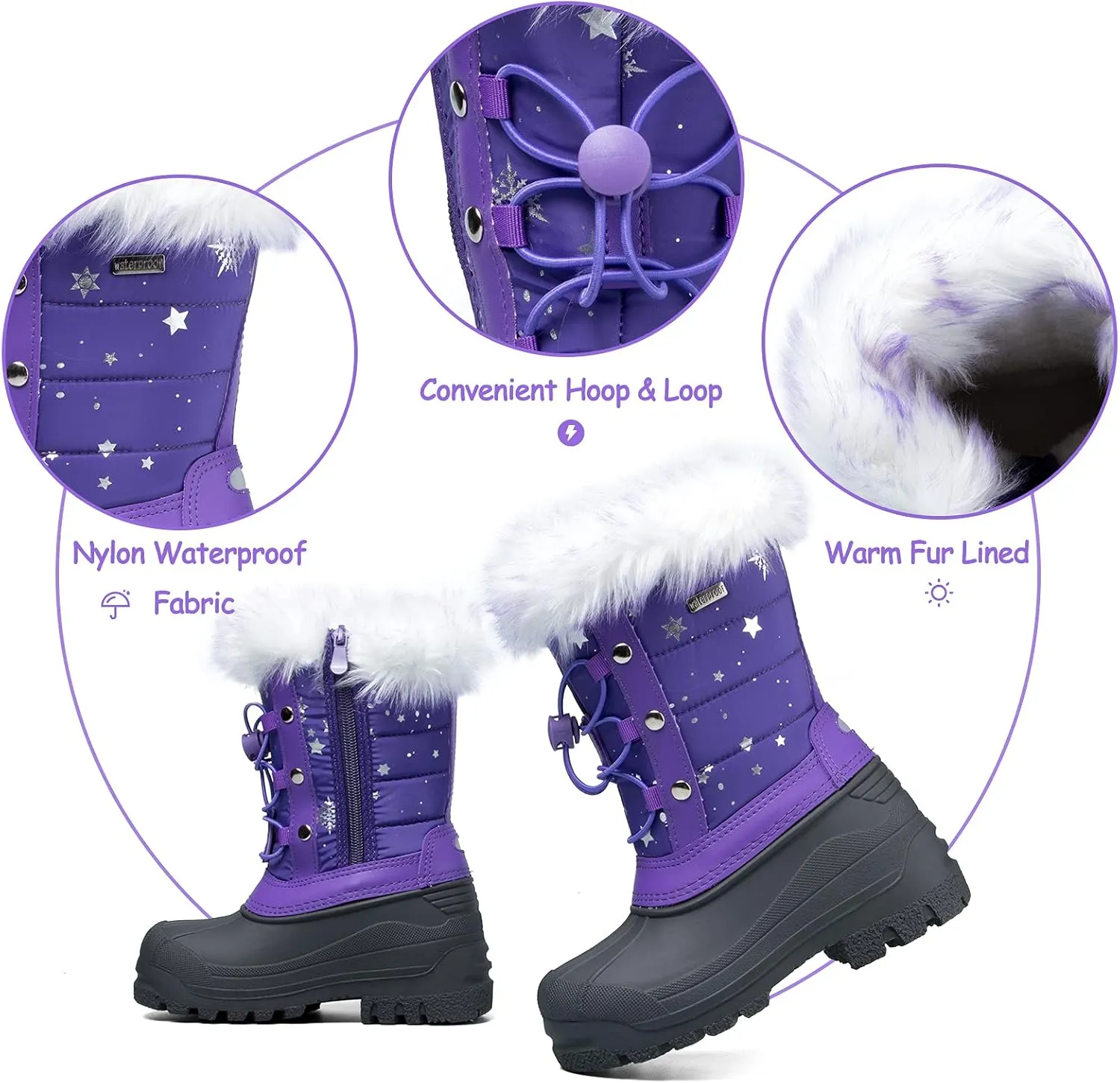 K KomForme Boys & Girls Snow Boots Insulated Fur Lined Warm Anti-Slip Waterproof Winter Boot (Toddler/Little Kid/Big Kid)