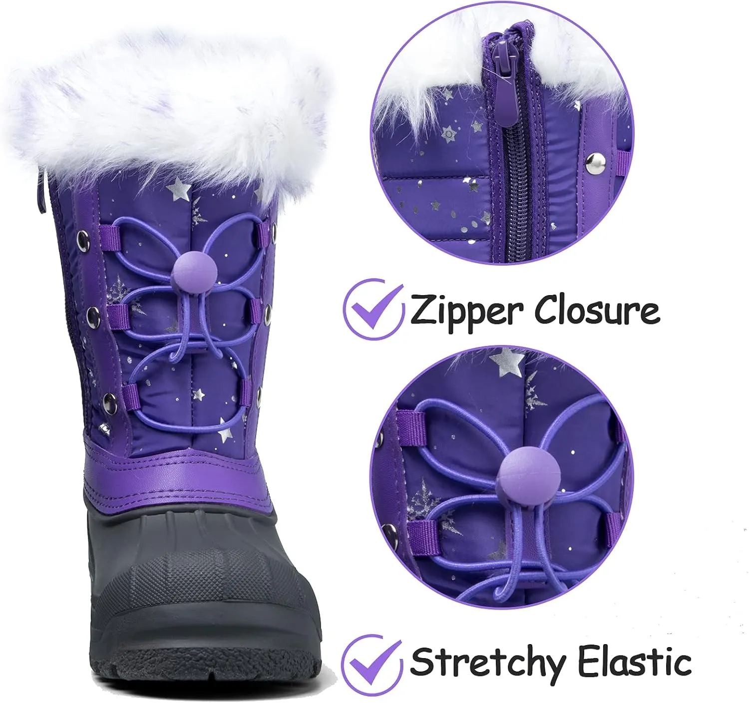 K KomForme Boys & Girls Snow Boots Insulated Fur Lined Warm Anti-Slip Waterproof Winter Boot (Toddler/Little Kid/Big Kid)