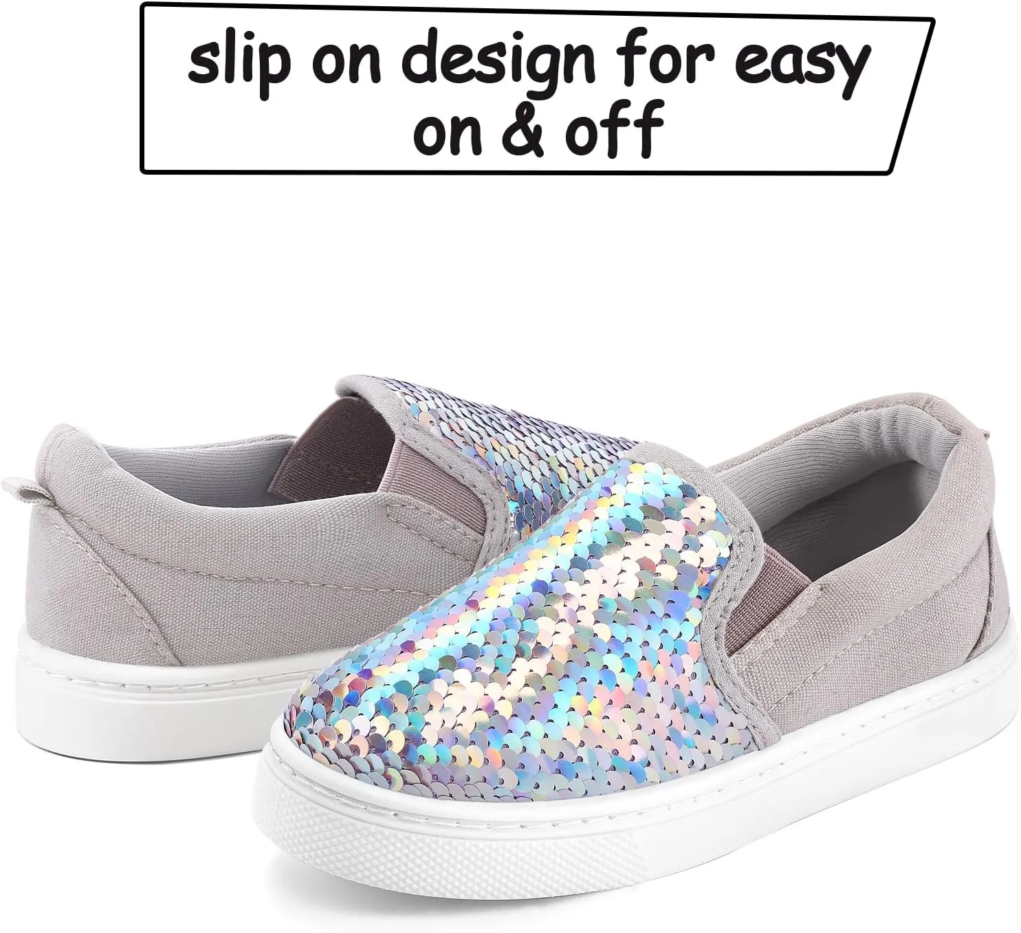 K KomForme Toddler Slip on Sneakers Girls Sparkle Sequins Canvas Walking Shoes