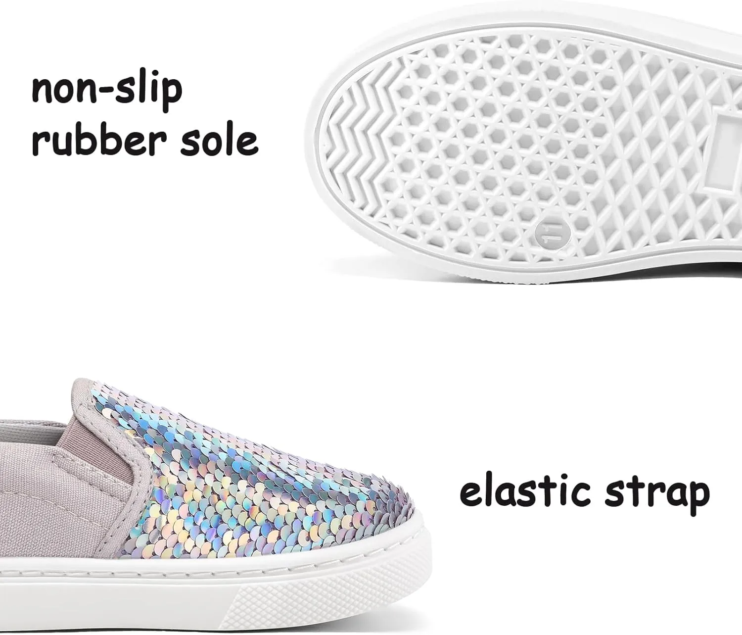 K KomForme Toddler Slip on Sneakers Girls Sparkle Sequins Canvas Walking Shoes