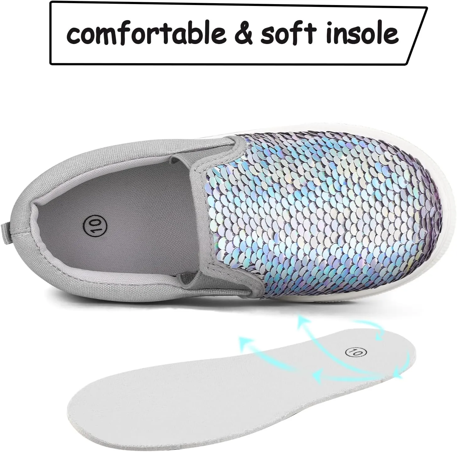 K KomForme Toddler Slip on Sneakers Girls Sparkle Sequins Canvas Walking Shoes