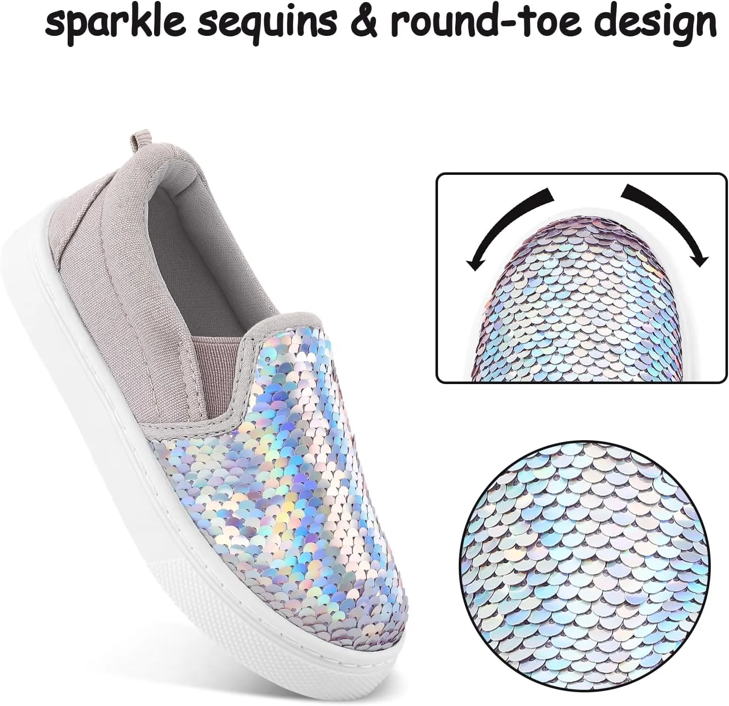 K KomForme Toddler Slip on Sneakers Girls Sparkle Sequins Canvas Walking Shoes