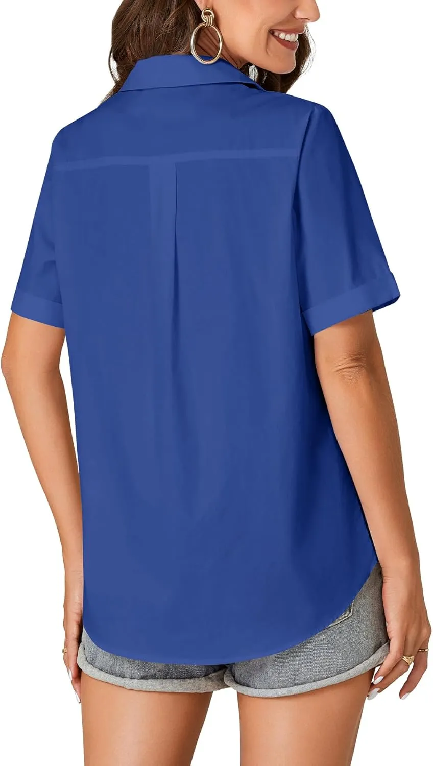 KIFOVEN Women’s Short Sleeve Button Down Shirt Collared Cotton Casual Summer Blouse Top with Pocket