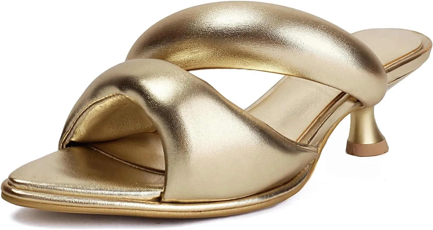 Kitten Heel Mules for Women Slip On Point Open Toe Heeled Mules