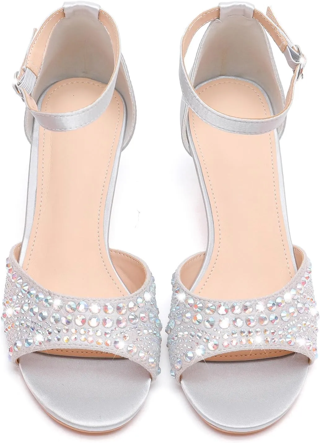 kkdom Women Rhinestone Low Kitten Heels Sandals Open Toe Ankle Strap Fashion Stilettos Buckle Office Wedding Dating Dress Shoes
