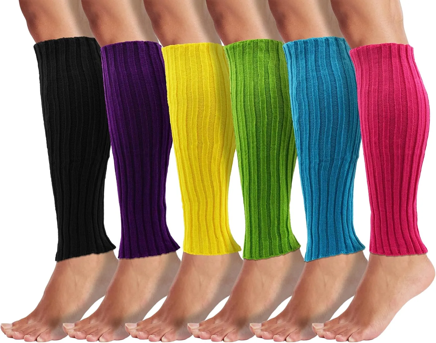 Leg Warmers for Women, 6 Pairs Knee High Cable Knit Warm Thermal Acrylic Winter Sleeve