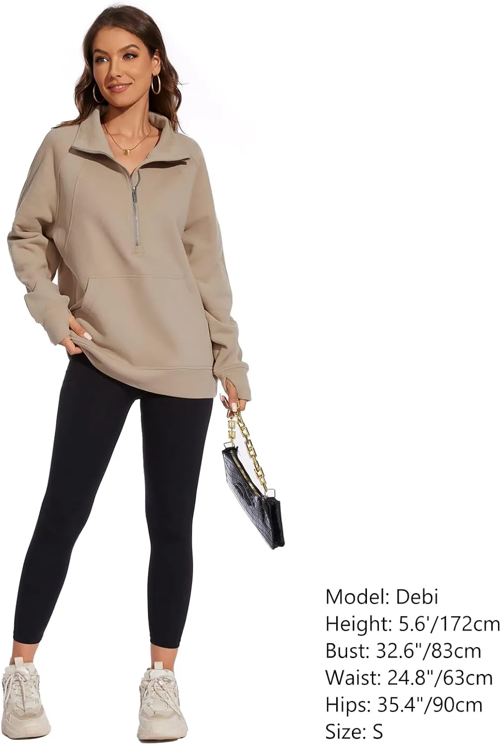 Lightbare Women’s Fleece Sweatshirt Half Zip Oversized Pullover Loose Fit Sweat Tops with Pocket Thumb Hole Fall Winter