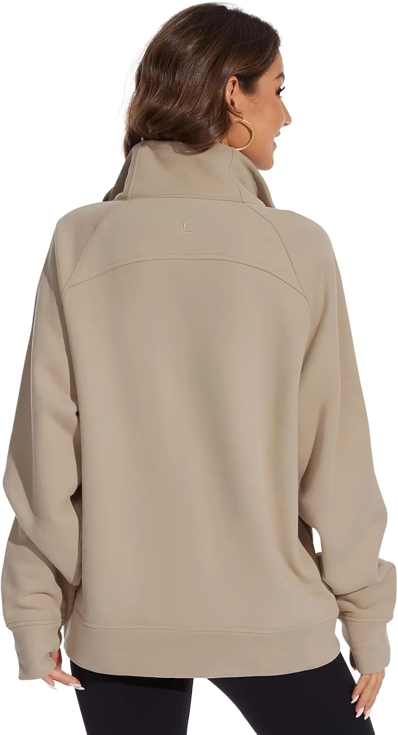 Lightbare Women’s Fleece Sweatshirt Half Zip Oversized Pullover Loose Fit Sweat Tops with Pocket Thumb Hole Fall Winter