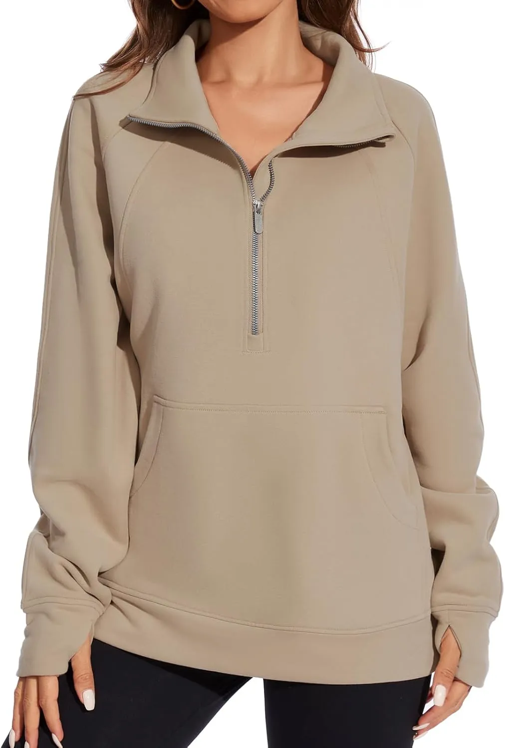 Lightbare Women’s Fleece Sweatshirt Half Zip Oversized Pullover Loose Fit Sweat Tops with Pocket Thumb Hole Fall Winter