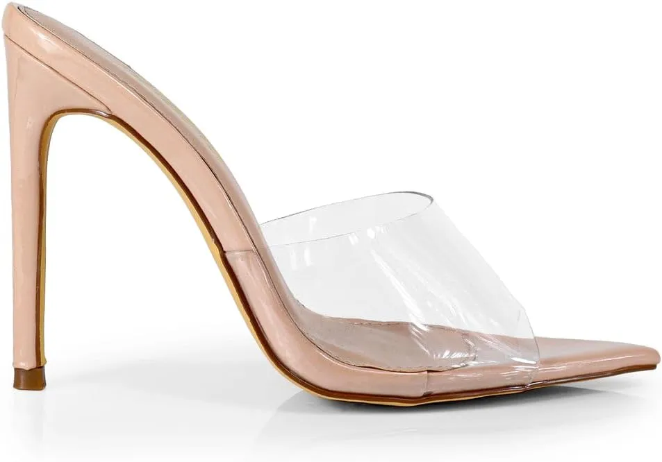 Liliana Women Clear Pointed Toe Sandals Stiletto Heels Slip on Mules Sandals