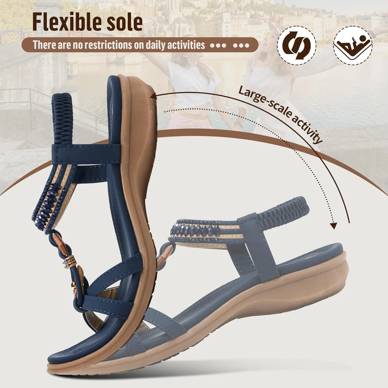 Littleplum Womens Sandals Comfort Arch Support Sandals Summer Walking Shoes Casual Ankle Elastic Flip Flops Shoes