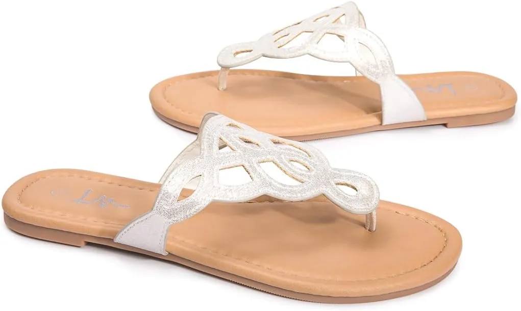 LM Women's Thong Sandals T-Strap Sandals Slip On Flat Sandals Flip Flop Casual Summer Slide Sandals