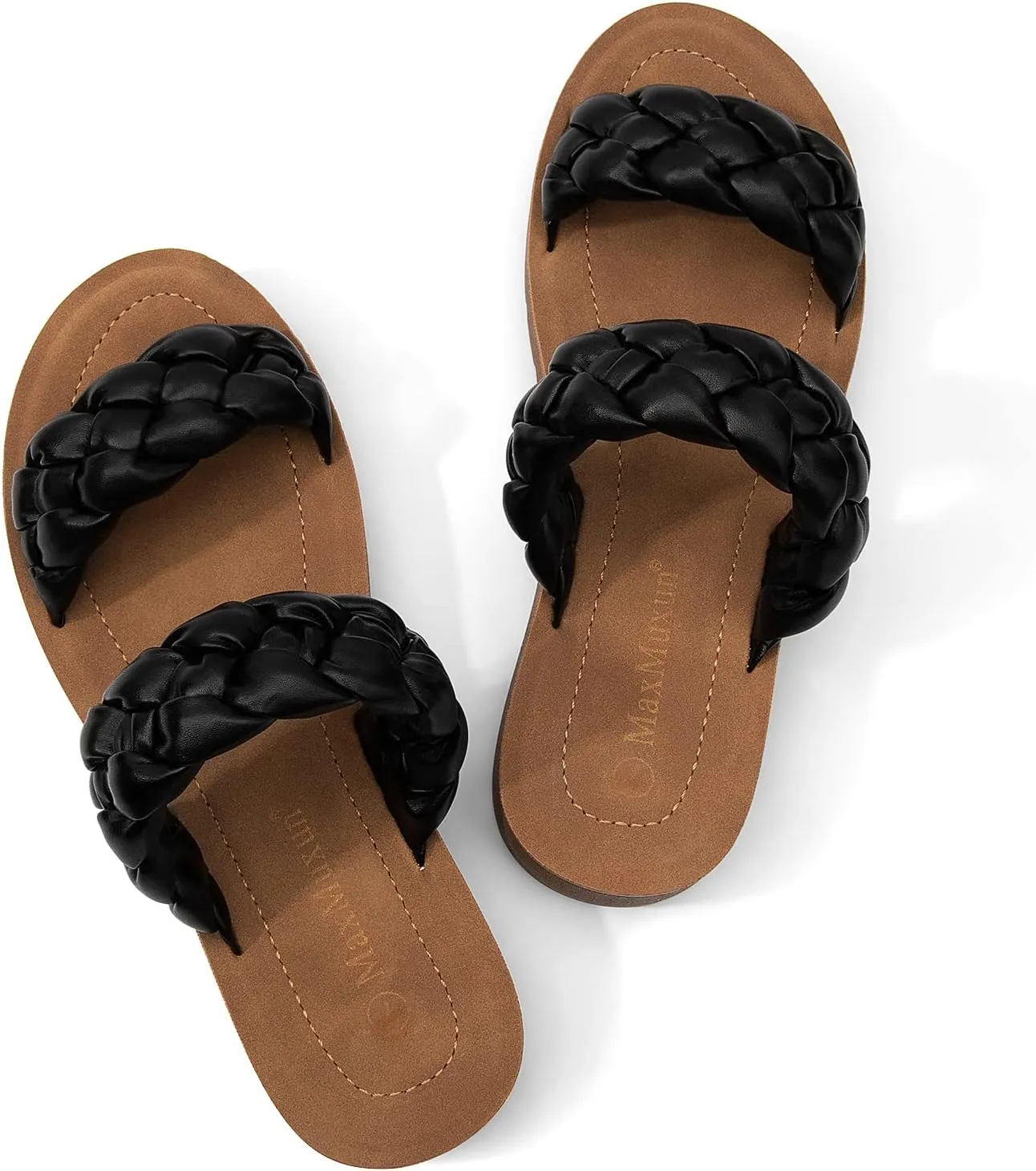 MaxMuxun Women's Braided Flat Sandals 2025 Two Band Open Toe Slide Sandals Slip On Summer Casual Mules Shoes