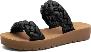MaxMuxun Women's Braided Flat Sandals 2025 Two Band Open Toe Slide Sandals Slip On Summer Casual Mules Shoes
