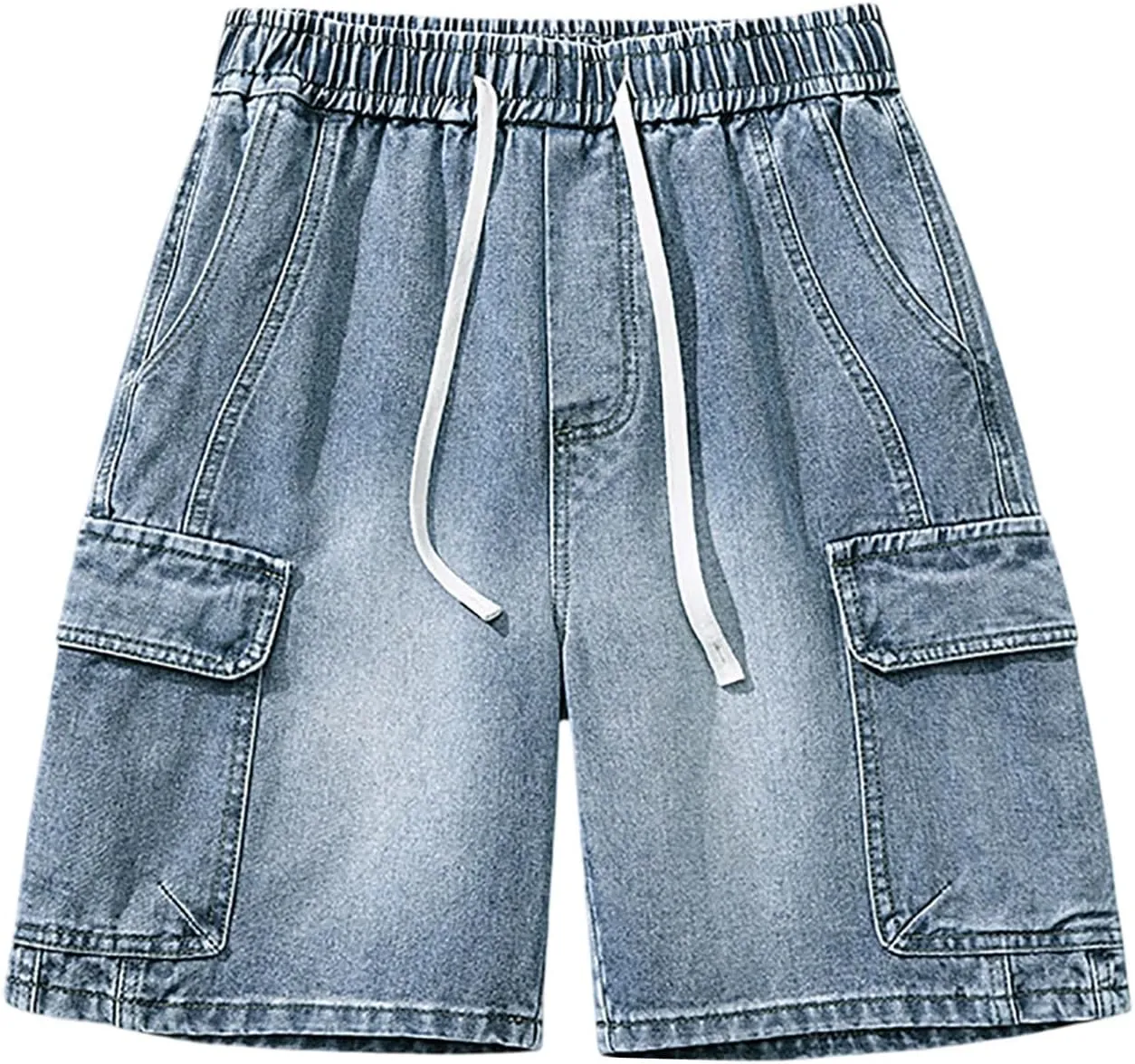 Men Loose Fit Denim Shorts Baggy Casual Summer Wide Leg Mid Jean Jorts Hip Hop Shorts Streetwear with Pockets