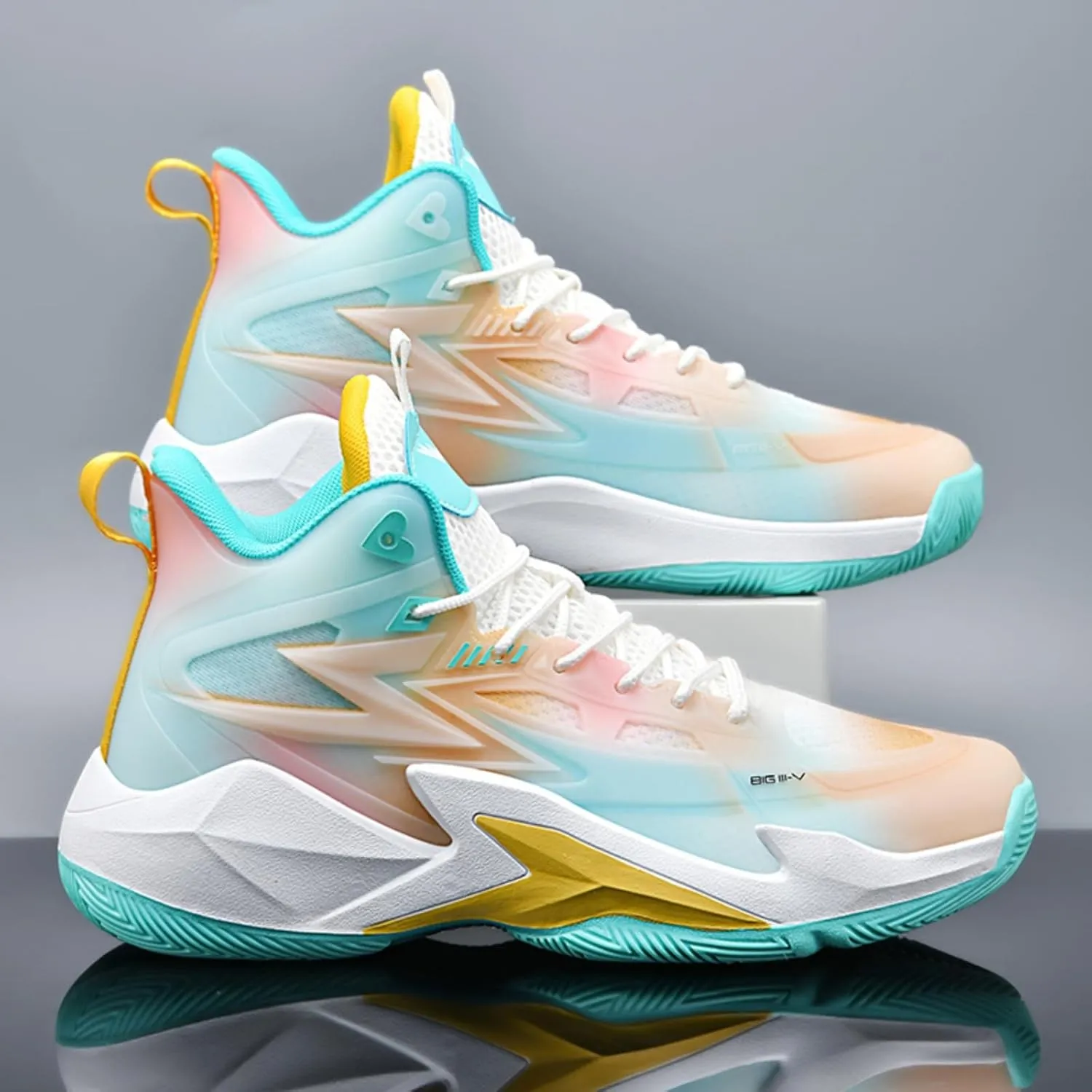 Men's Breathable Mesh Lace Up Basketball Shoes Fashion High-Top Non-Slip Sneakers Casual Gym Sports Tennis Jogging Running Walking Shoes
