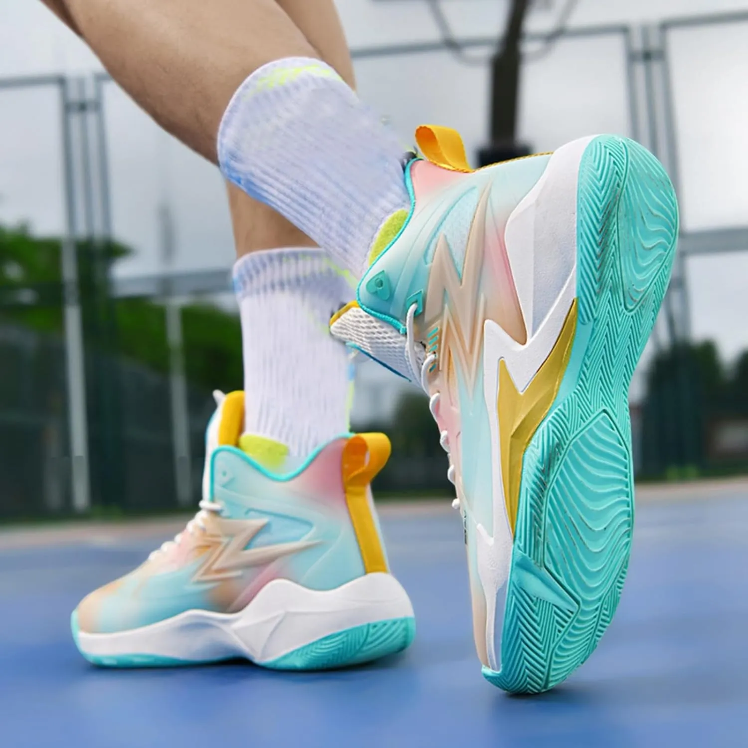 Men's Breathable Mesh Lace Up Basketball Shoes Fashion High-Top Non-Slip Sneakers Casual Gym Sports Tennis Jogging Running Walking Shoes