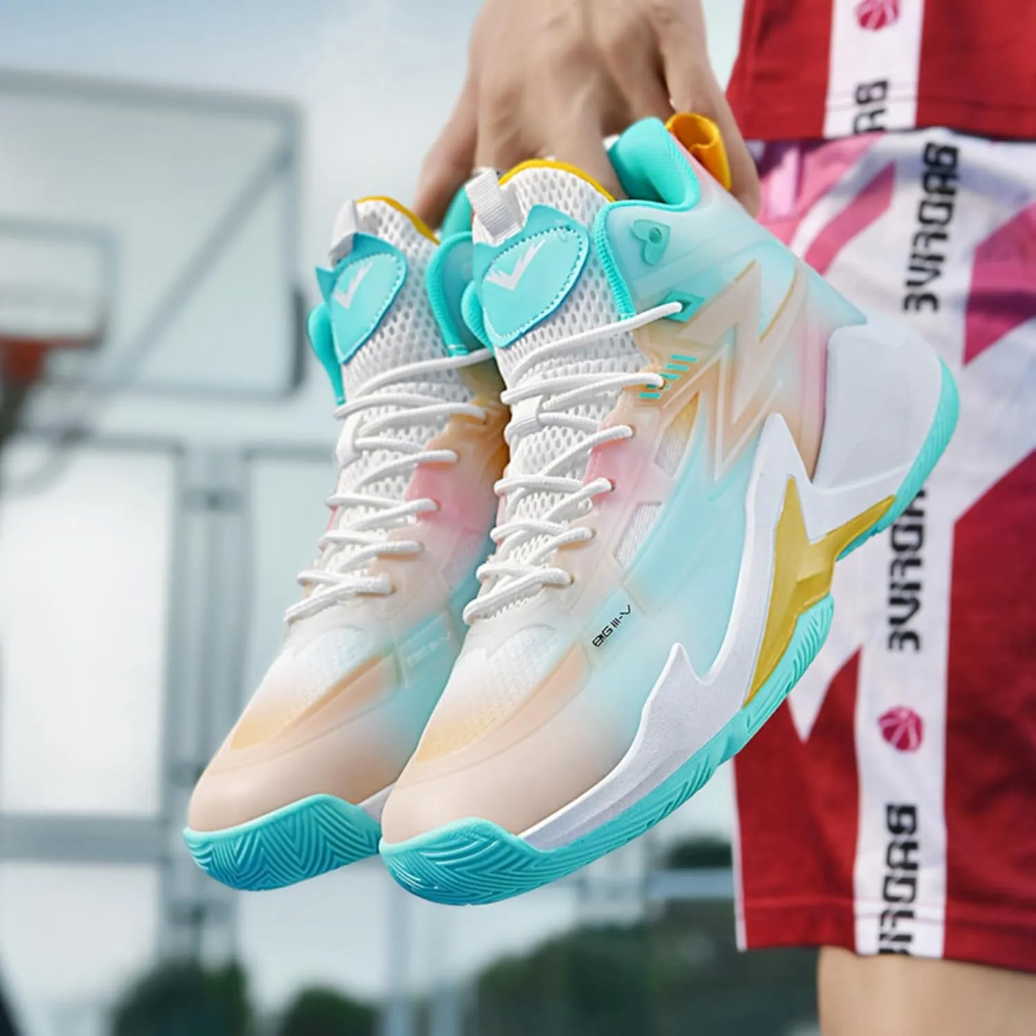Men's Breathable Mesh Lace Up Basketball Shoes Fashion High-Top Non-Slip Sneakers Casual Gym Sports Tennis Jogging Running Walking Shoes