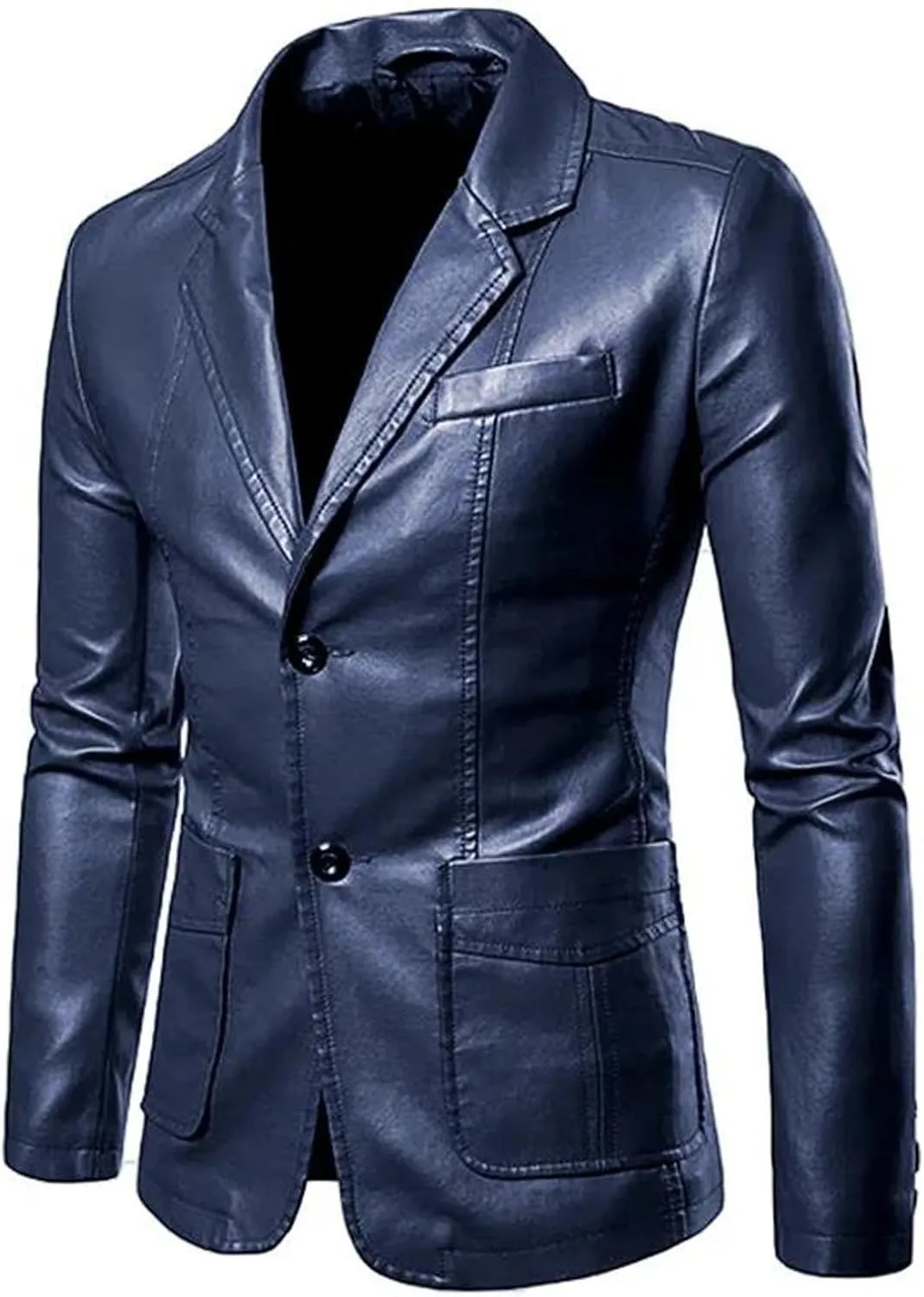 Mens Business Casual Leather Jacket Slim Fit All-Season Office-To-Street Versatile Faux Leather Outwear