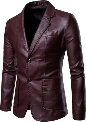 Mens Business Casual Leather Jacket Slim Fit All-Season Office-To-Street Versatile Faux Leather Outwear