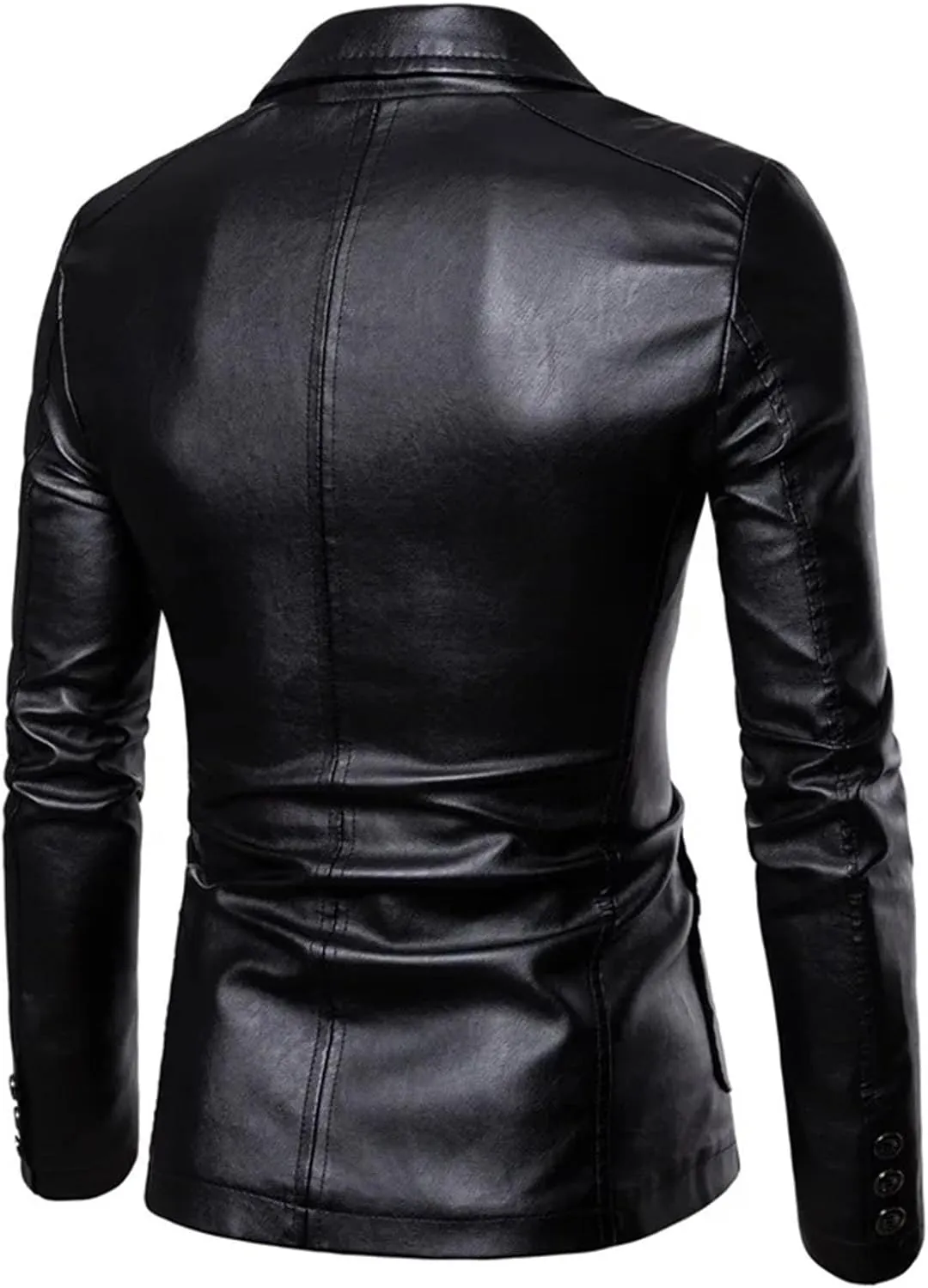 Mens Business Casual Leather Jacket Slim Fit All-Season Office-To-Street Versatile Faux Leather Outwear