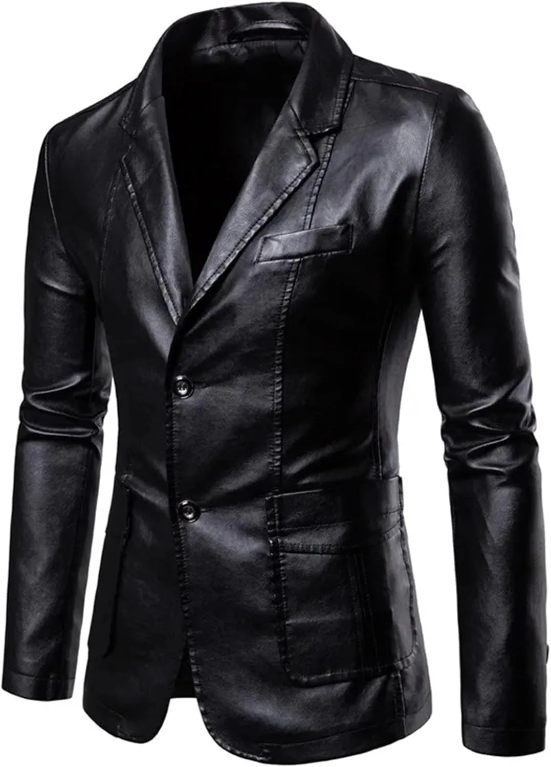 Mens Business Casual Leather Jacket Slim Fit All-Season Office-To-Street Versatile Faux Leather Outwear
