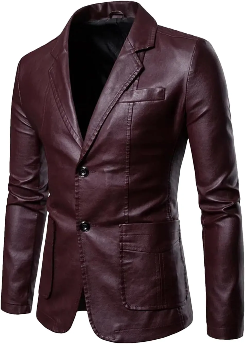 Mens Business Casual Leather Jacket Slim Fit All-Season Office-To-Street Versatile Faux Leather Outwear