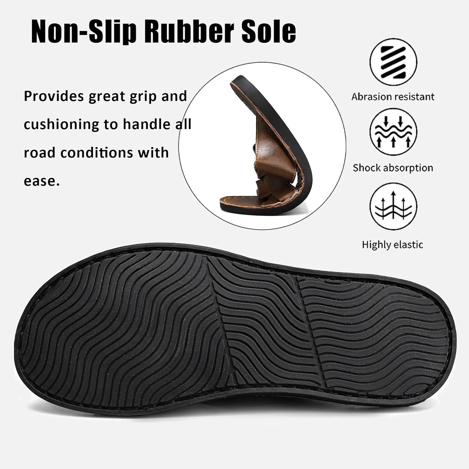 Men's Genuine Leather Braided Flat Slide Sandals Open Toe Lightweight Anti-Slip Slip On Softsole Summer Beach Sandals Indoor Outdoor Casual Slippers