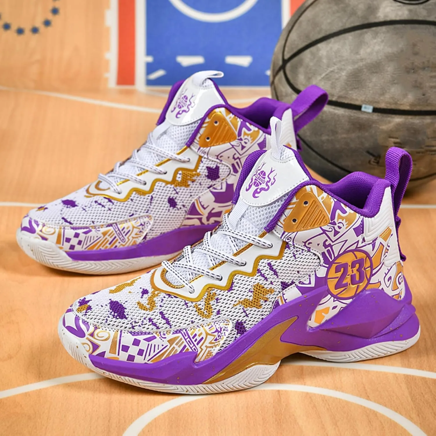 Mens High Top Lace Up Fashion Basketball Shoes with Arch Support Soft Running Shoes Non-Slip Train Sport Volleyball Sneakers