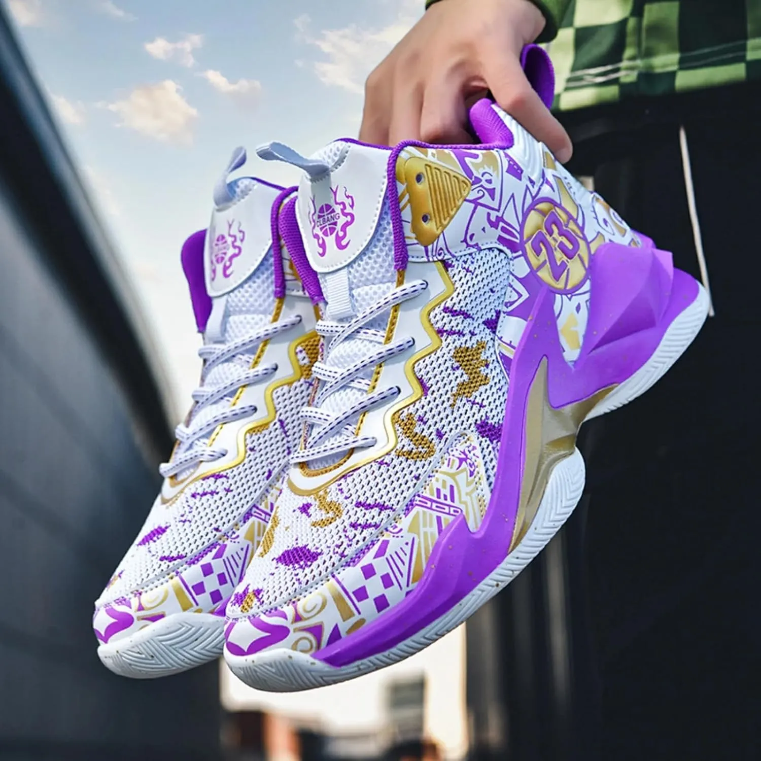 Mens High Top Lace Up Fashion Basketball Shoes with Arch Support Soft Running Shoes Non-Slip Train Sport Volleyball Sneakers
