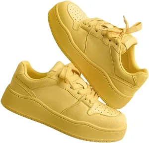 Men's Hiphop Chunky Fashion Sneaker - Lace Up Street Style Low Top Thick Sole Casual Comfortable Walking (Yellow,8)