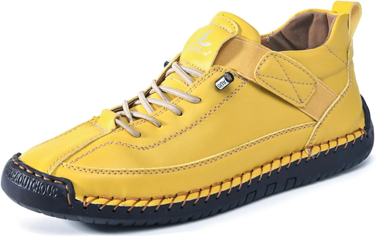 Men's Leather Hand-Sewn Flat Leather Shoes Ankle Chukka Boots One-Step Lightweight Soft-Soled Non-Slip Casual Mid-Top Loafers Hiking Camping Driving Shoes