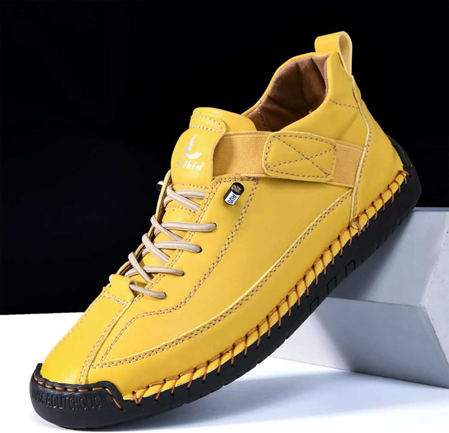 Men's Leather Hand-Sewn Flat Leather Shoes Ankle Chukka Boots One-Step Lightweight Soft-Soled Non-Slip Casual Mid-Top Loafers Hiking Camping Driving Shoes