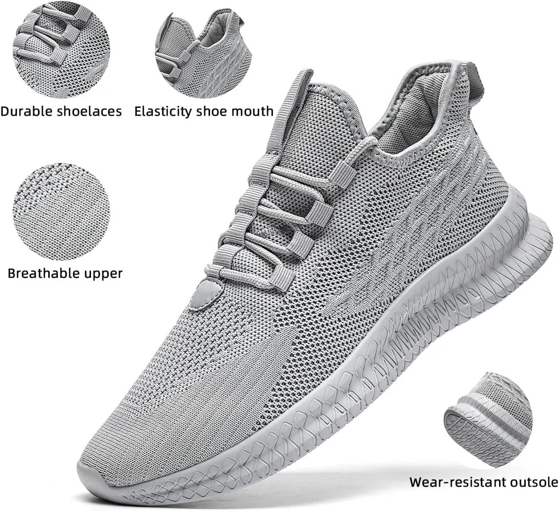 Men's Running Shoes Walking Sneakers Tennis Mens Shoes Casual Road Fashion Breathable Lightweight Slip on Workout Sport for Gym