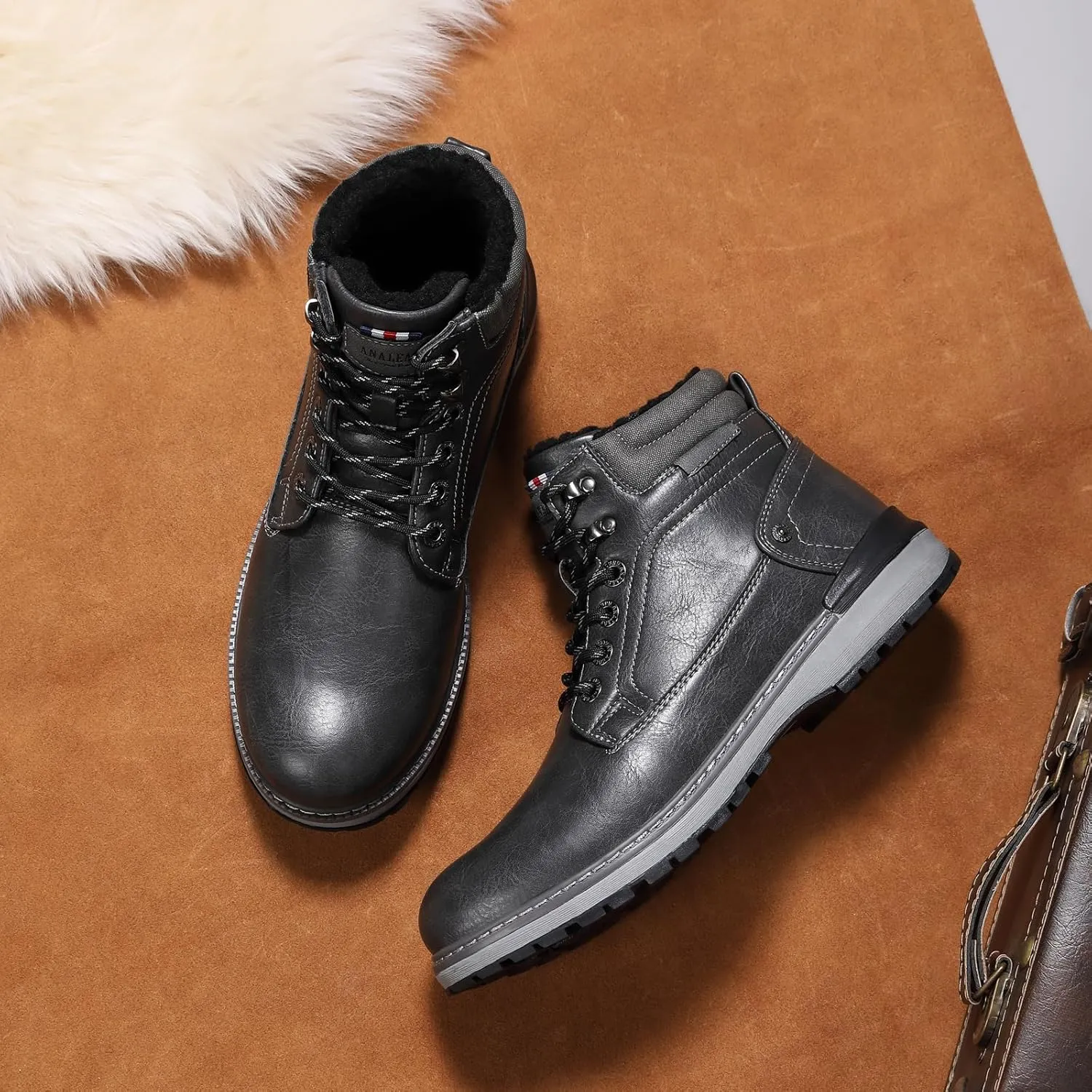 Mens Snow Boots Outdoor Warm Winter Boots Non Slip Fur Lined Shoes