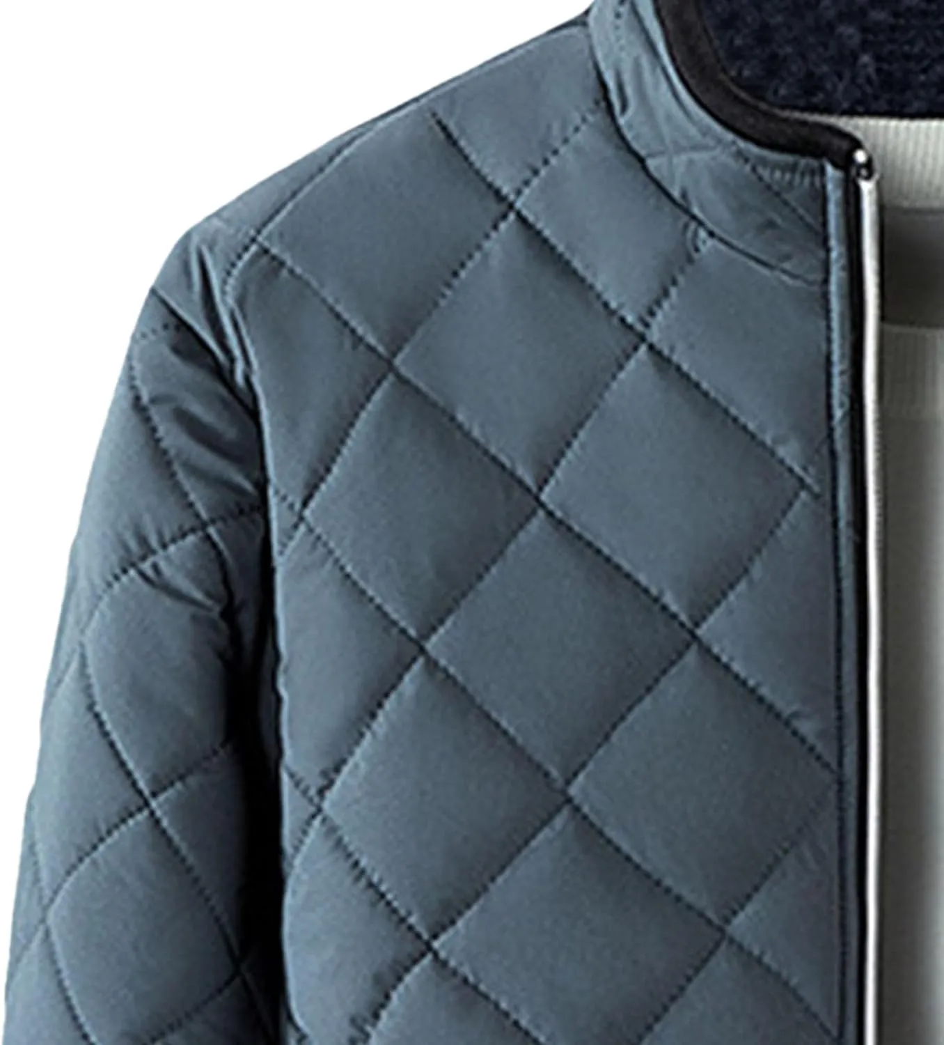 Men's Stand Collar Solid Streetwear Jacket Winter Bomber Diamond Quilted Coat Classic Rib Lightweight Coats