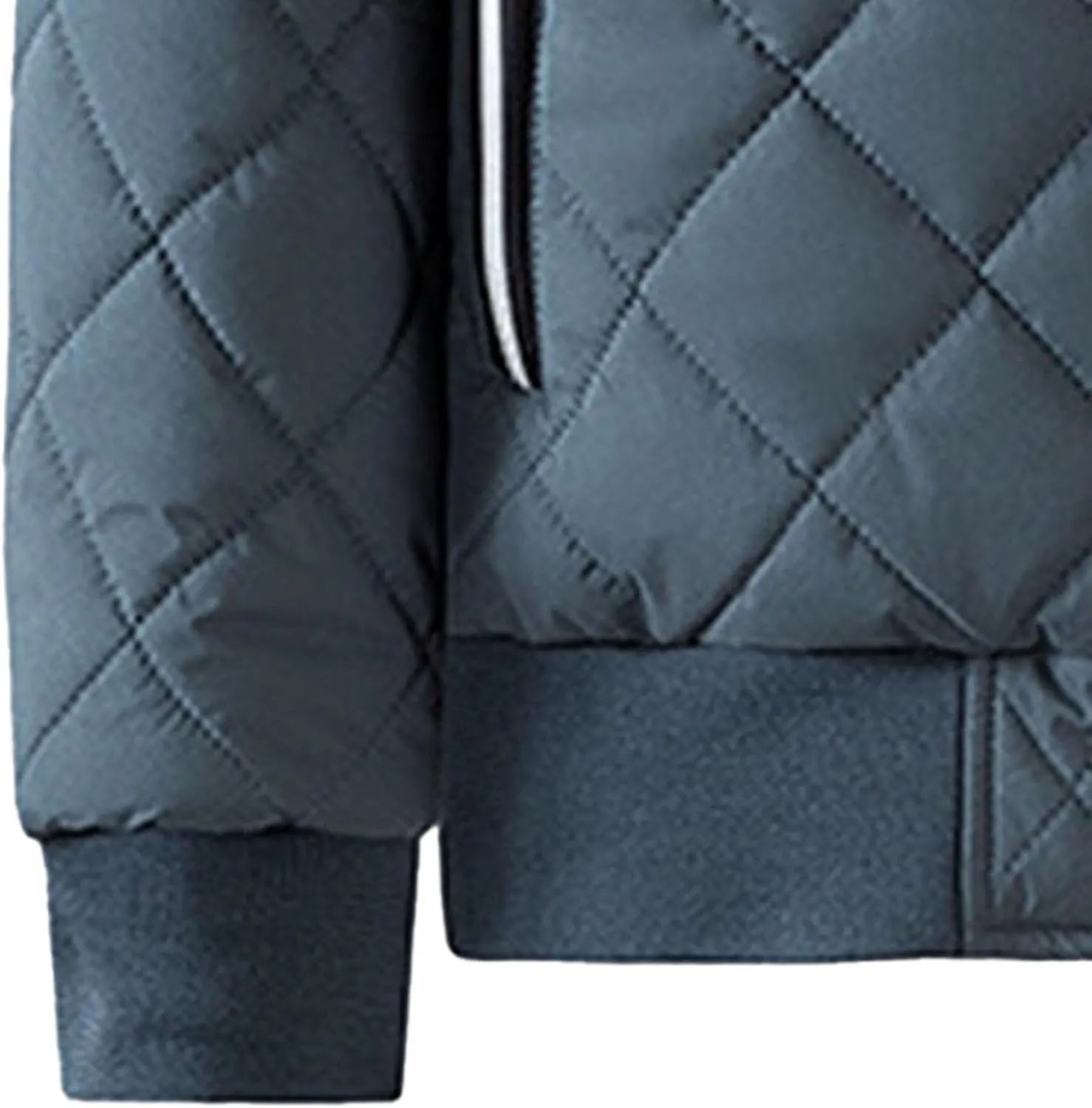 Men's Stand Collar Solid Streetwear Jacket Winter Bomber Diamond Quilted Coat Classic Rib Lightweight Coats