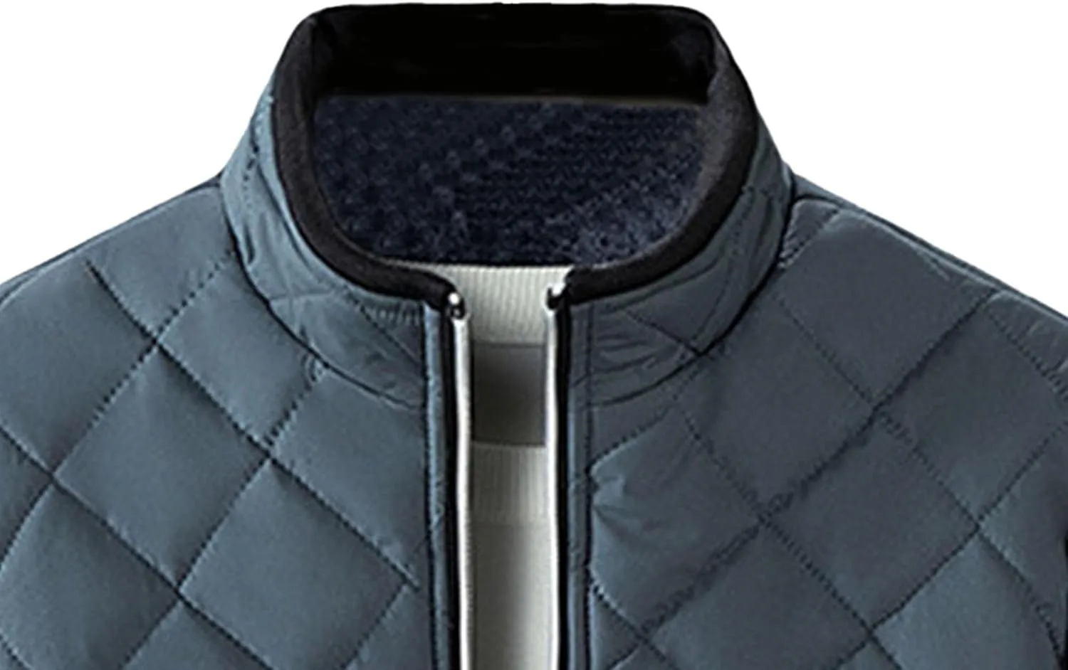 Men's Stand Collar Solid Streetwear Jacket Winter Bomber Diamond Quilted Coat Classic Rib Lightweight Coats