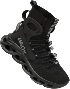 Men's Stylish Knitted Breathable high-top Shock-Absorbing Blade Sneakers for Jogging, Suitable for Spring and Summer