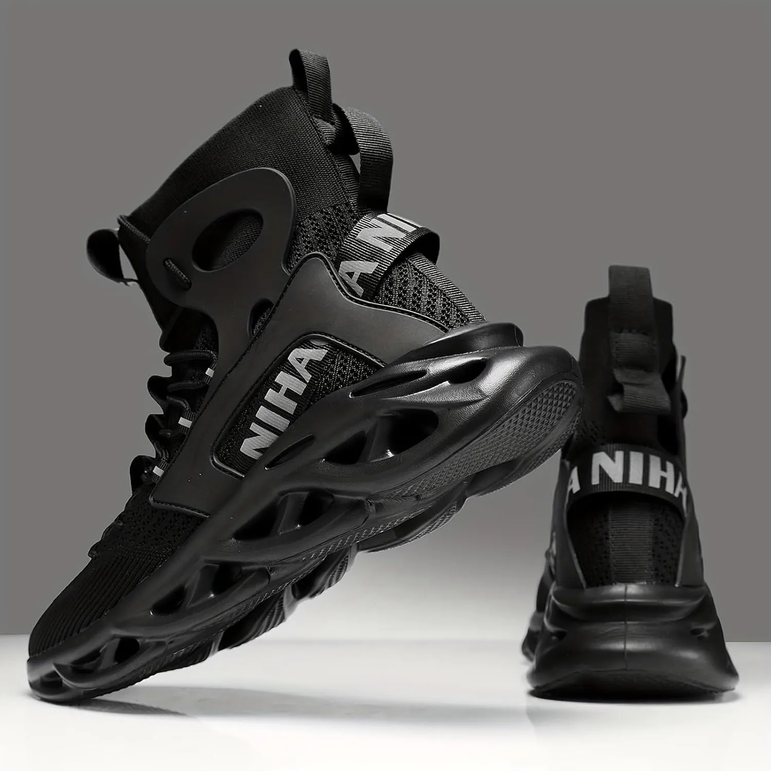 Men's Stylish Knitted Breathable high-top Shock-Absorbing Blade Sneakers for Jogging, Suitable for Spring and Summer