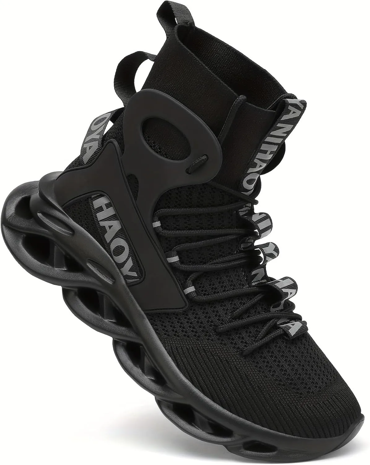 Men's Stylish Knitted Breathable high-top Shock-Absorbing Blade Sneakers for Jogging, Suitable for Spring and Summer