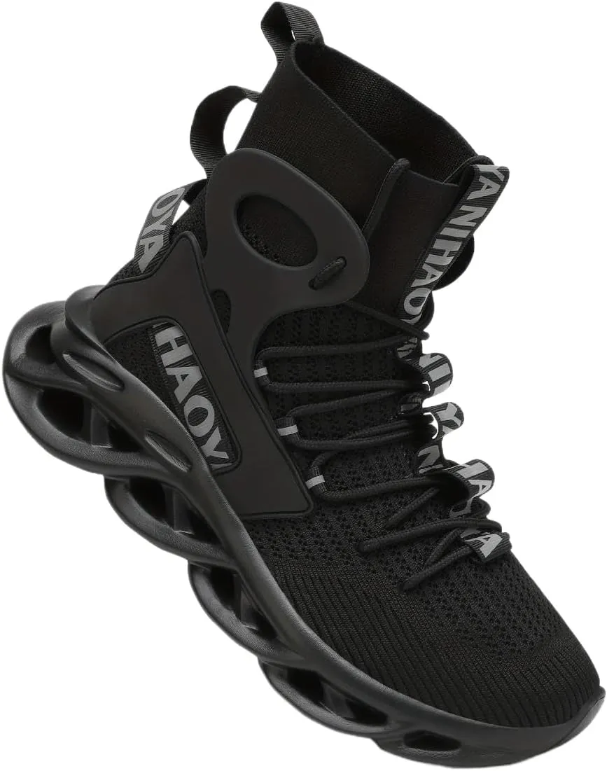 Men's Stylish Knitted Breathable high-top Shock-Absorbing Blade Sneakers for Jogging, Suitable for Spring and Summer