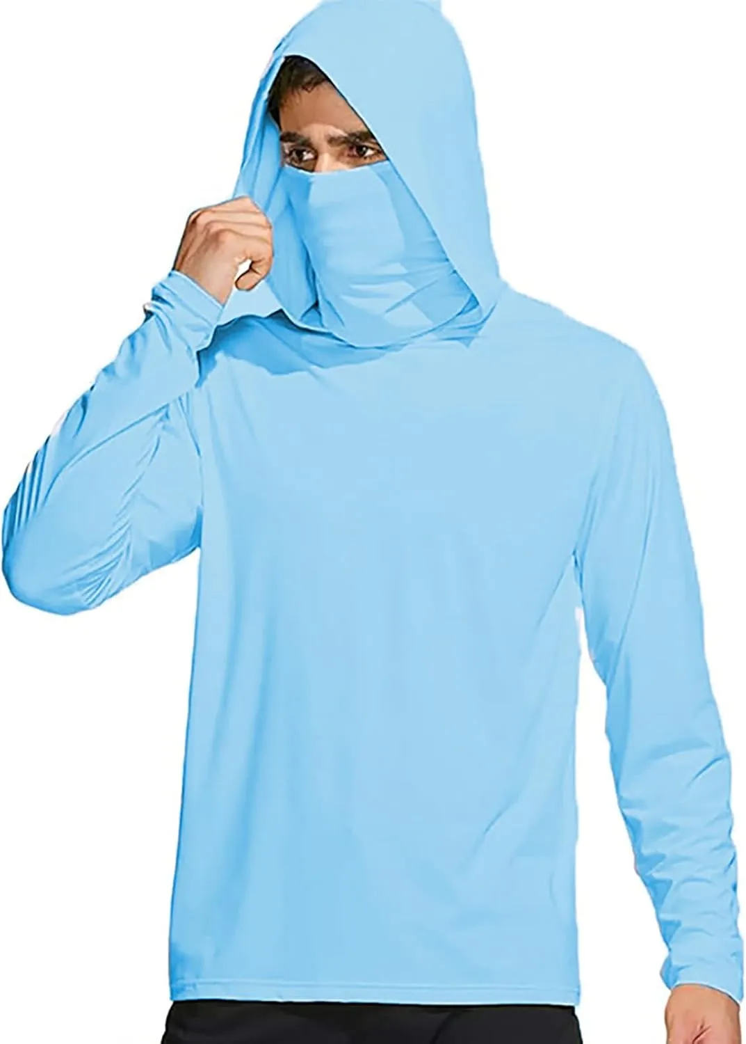Men's Sun Protection Hoodie Shirts with Mask Long Sleeve UPF 50  Fishing Shirt Summer Rash Guards Cooling Hiking Tees