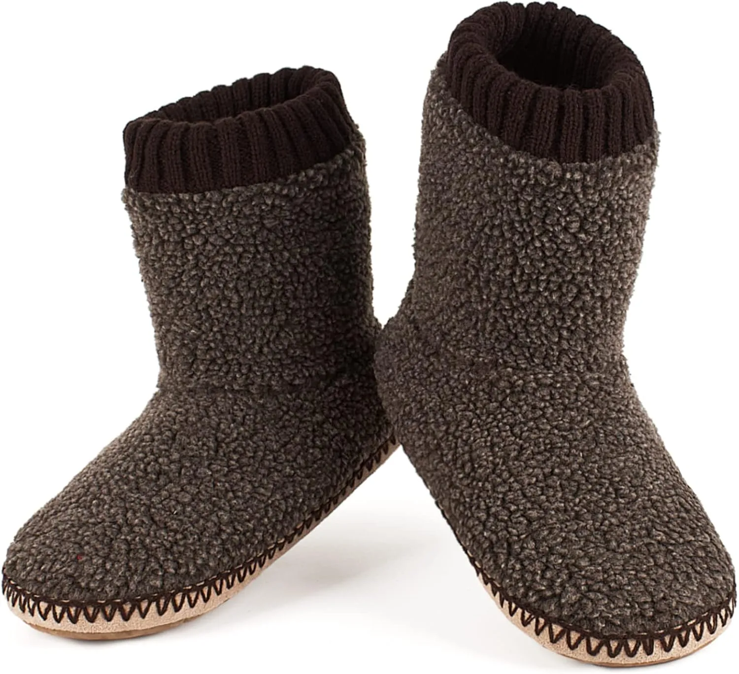 Men's Warm Up House Boots, Thick Fuzzy Sherpa Fleece Winter Moccasin Socks Non-slip Soles, Cozy Soft Comfy Indoor Shoes Rubber Grippers