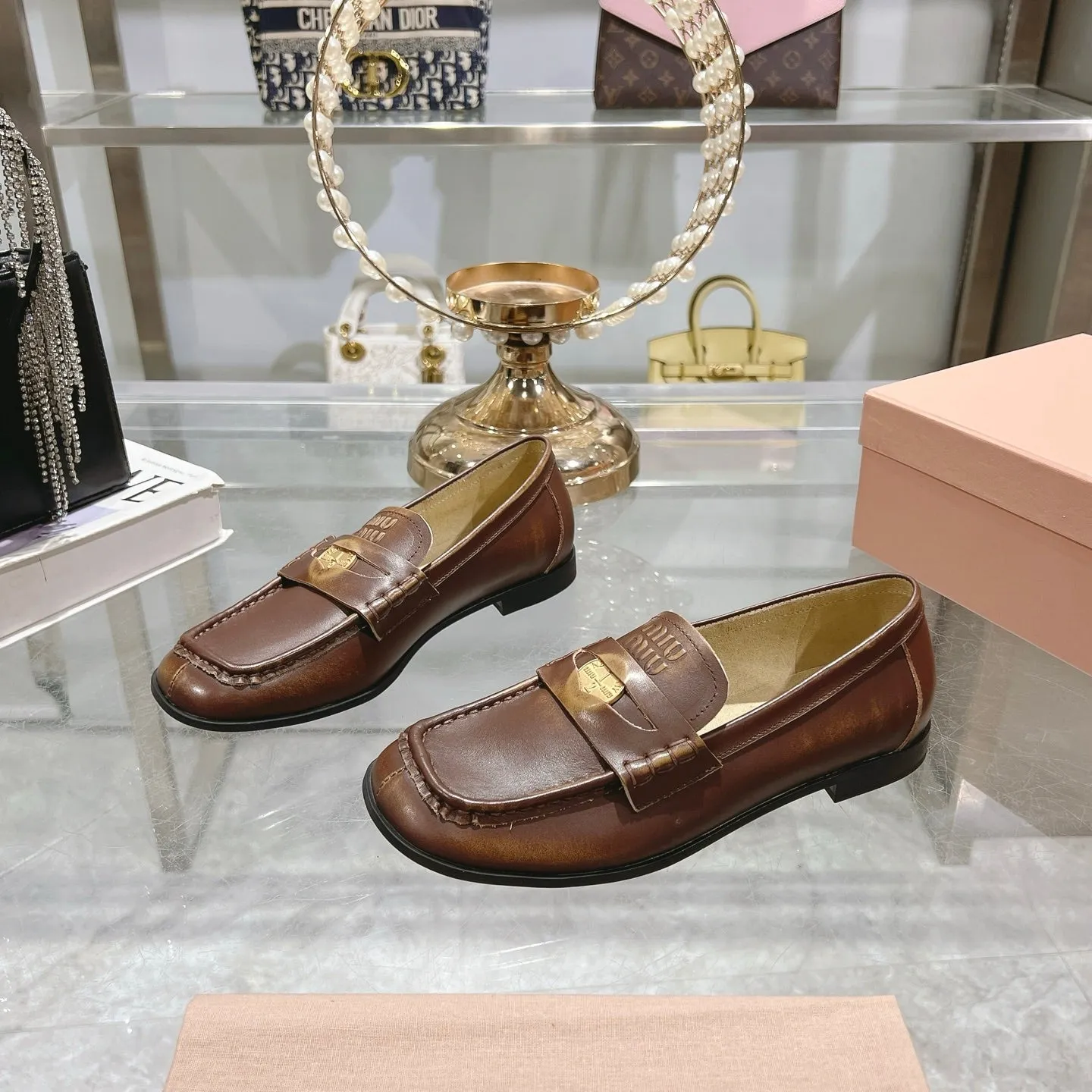 Miu 25C Loafers Coffee Cowhide 235302