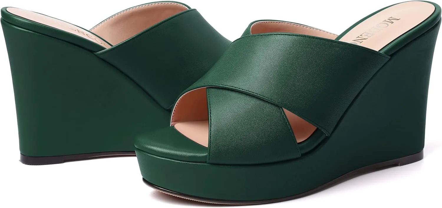 MODENCOCO Womens Open Toe Fashion Matte Slip On Platform Casual Wedge High Heel Heeled Dressy Sandals 4 Inch