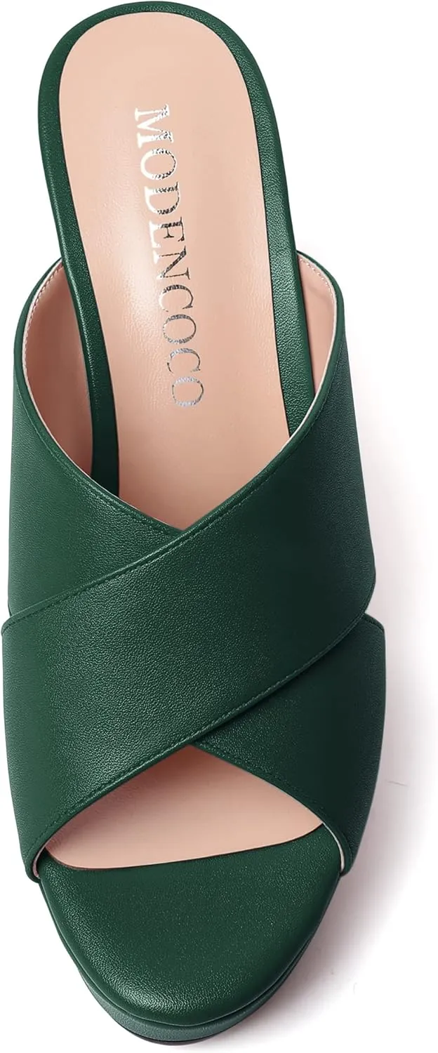 MODENCOCO Womens Open Toe Fashion Matte Slip On Platform Casual Wedge High Heel Heeled Dressy Sandals 4 Inch