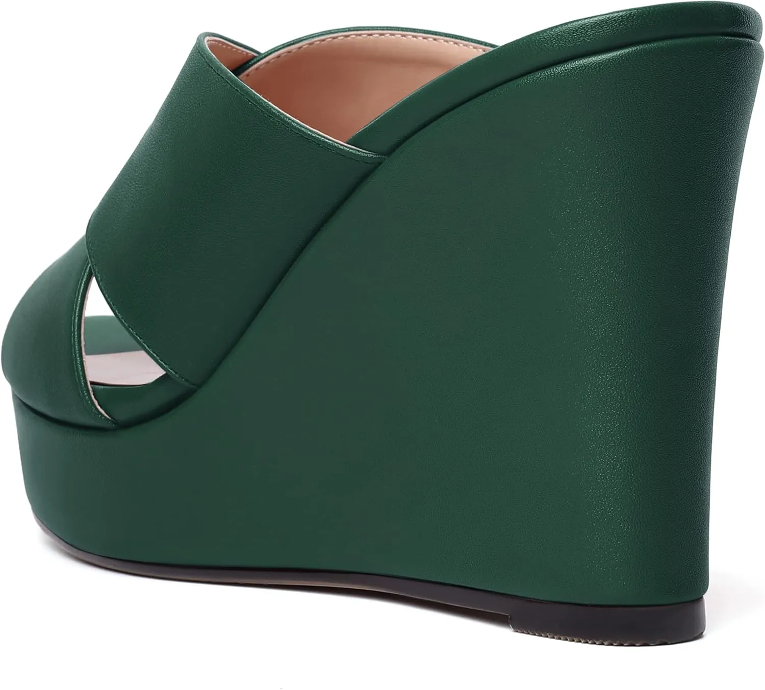 MODENCOCO Womens Open Toe Fashion Matte Slip On Platform Casual Wedge High Heel Heeled Dressy Sandals 4 Inch